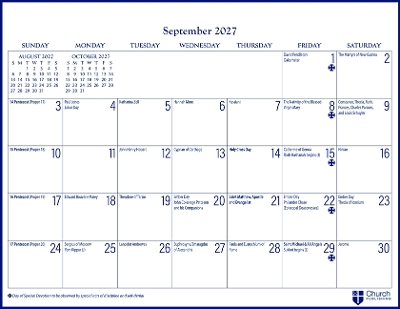 2027 Parish Wall Calendar: September 2026 to December 2027