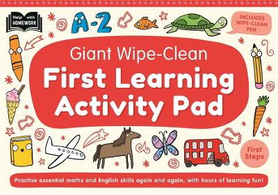 Giant Wipe-Clean First Learning Activity Pad: Practise maths and English skills | Reusable home-learning activities |  Wipe-clean pen included